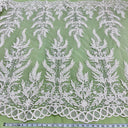 1 Yard Beaded and Corded Bridal Fabric Lace Embroidered on Polyester Net Mesh 51 inch Width