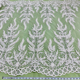 1 Yard Beaded and Corded Bridal Fabric Lace Embroidered on Polyester Net Mesh 51 inch Width