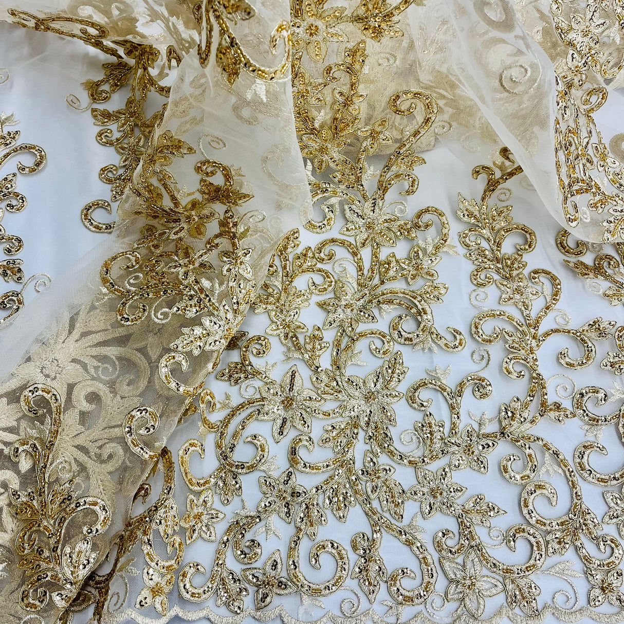 Beaded Corded Bridal Lace Fabric 51"