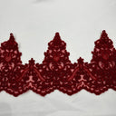 Corded Lace Trimming Embroidered On 100 Percent Polyester Net Mesh Fabric - Floral Corded Embroidery, 6" Wide (1 Yard)