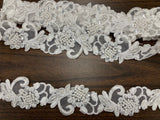 Beaded Corded Lace Trimming Embroidered On 100 Percent Polyester Organza Fabric - 2" Width, 21 Colors (1 Yard)