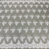 1 Yard Beaded and Corded Bridal Lace Fabric Embroidered on 100% Polyester Net Mesh White