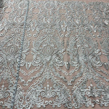 1 Yard Elegant Corded Bridal Lace Fabric Embroidered on Polyester Net Mesh