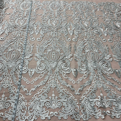 1 Yard Elegant Corded Bridal Lace Fabric Embroidered on Polyester Net Mesh