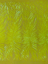 Phoenix Sequin Feather Polyester Fabric - Iridescent Flame Design, 54" Width (1 Yard)
