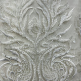 1 Yard Beaded Lace Fabric Embroidered on 100% Polyester Net Mesh | Off White