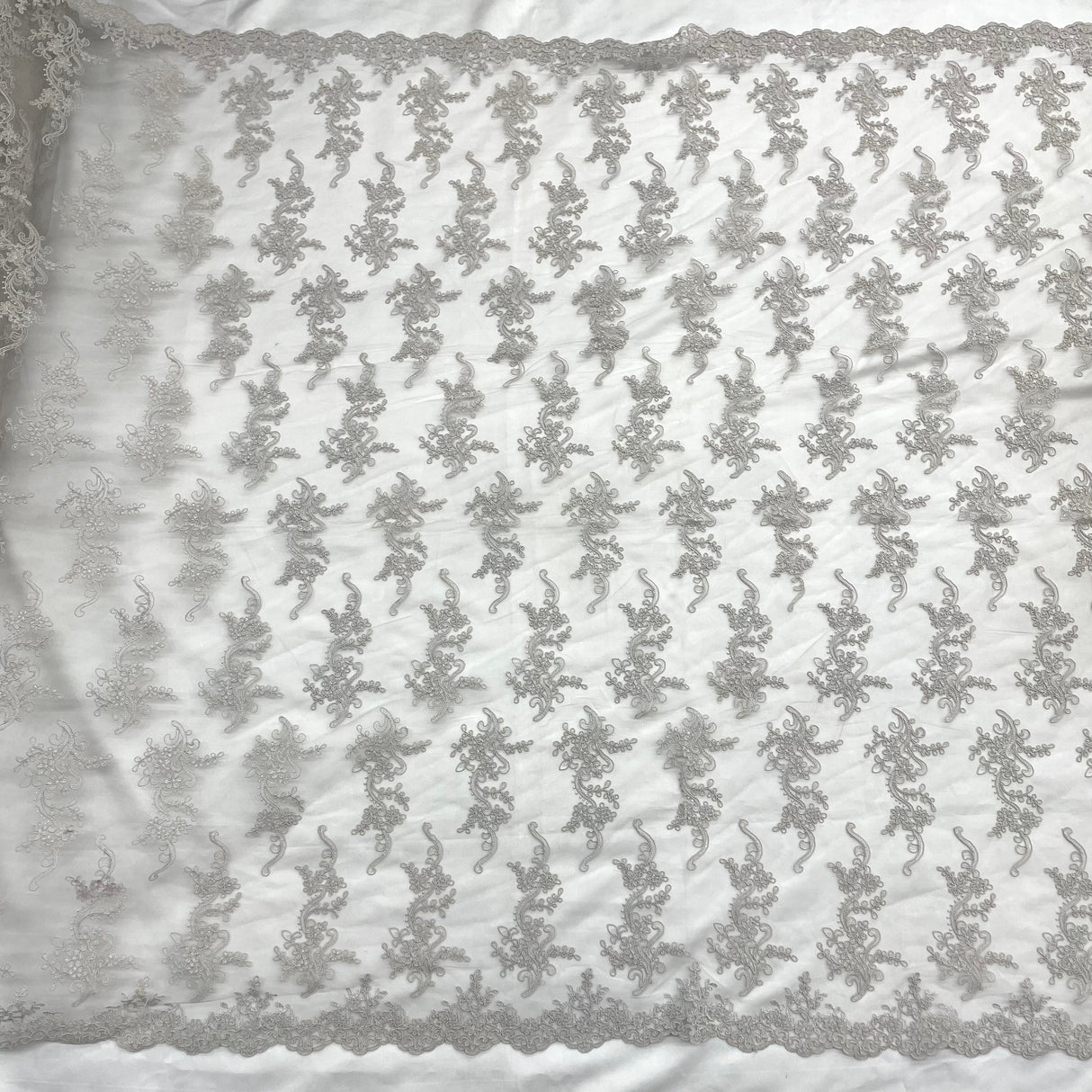 Corded Bridal Lace Fabric on Polyester Net Mesh