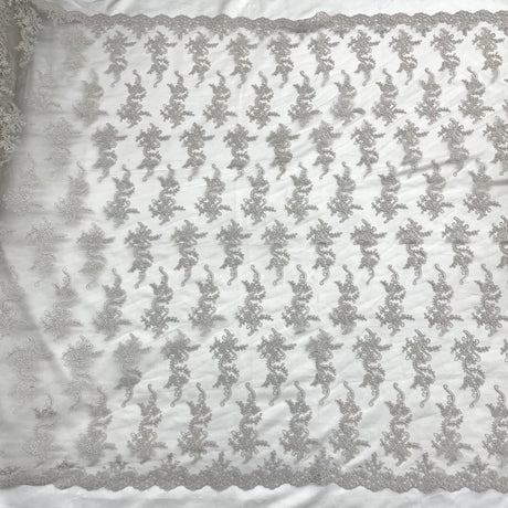 Corded Bridal Lace Fabric on Polyester Net Mesh