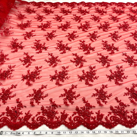 1 Yard Corded Bridal Lace Fabric Embroidered 100 Percent Polyester Net Mesh 50 inch Width