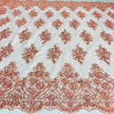 Beaded Corded Lace Fabric Metallic Scallops