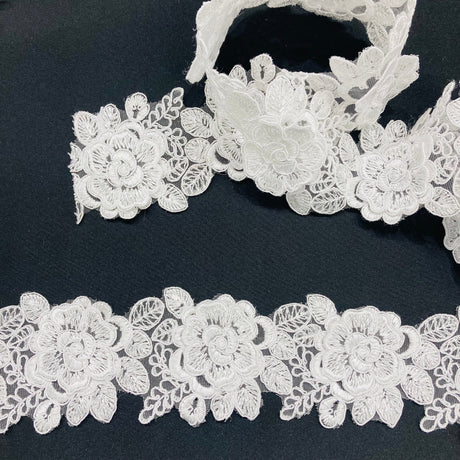 3D Floral Lace Trim Embroidered Mesh