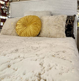 Golden Silver Metallic Faux Fur Blanket/Coverlet/Quilt Fabric - White Scattered Gold Foil, Cal King/Eastern King 104" X 93" (1 Piece)
