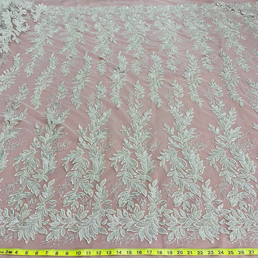 1 Yard Handmade Beaded Lace Fabric Embroidered on Polyester Net Mesh 54 inch Width