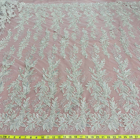 1 Yard Handmade Beaded Lace Fabric Embroidered on Polyester Net Mesh 54 inch Width
