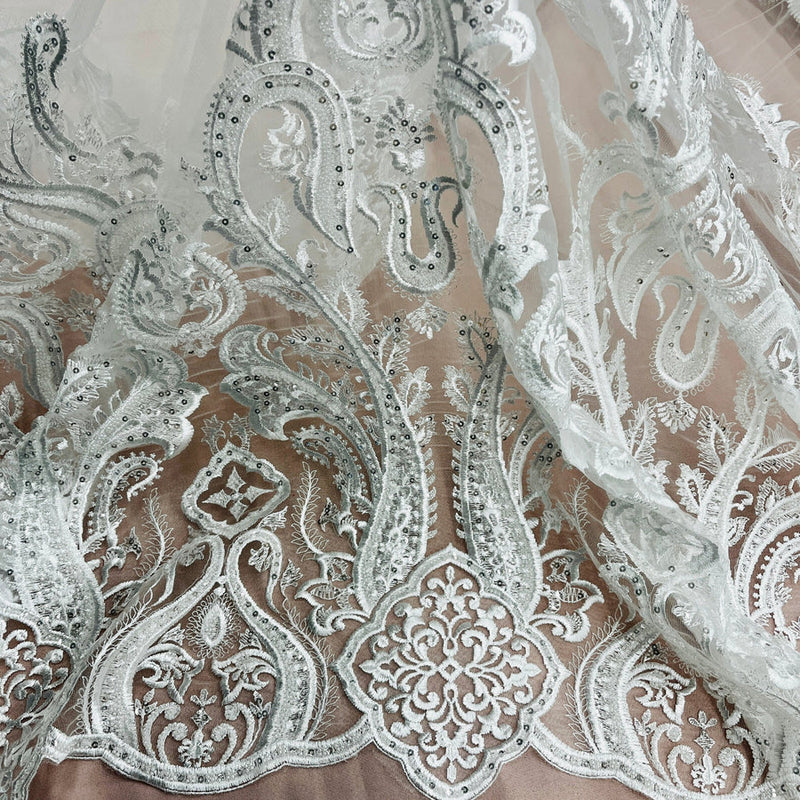 1 Yard Luxurious Beaded Lace Fabric Embroidered on Polyester Net Mesh for Bridal Gowns