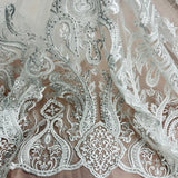 1 Yard Luxurious Beaded Lace Fabric Embroidered on Polyester Net Mesh for Bridal Gowns