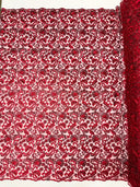 Angela Metallic Corded Lace Fabric - Embroidered Sequins Mesh Lace, Double Scallop Edge, 50-54" Width (1 Yard)