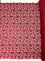 Angela Metallic Corded Lace Fabric - Embroidered Sequins Mesh Lace, Double Scallop Edge, 50-54" Width (1 Yard)