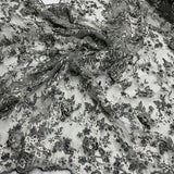 1 Yard Beaded Rhinestone 3D Floral Lace Fabric Embroidered 100 Percent Polyester Net Mesh 50 inch Width