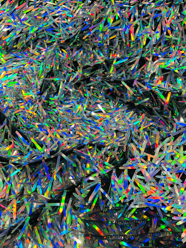 Swords Design Iridescent Sequins Polyester Fabric - Iridescent Sequin Mesh, 52" Width (1 Yard)