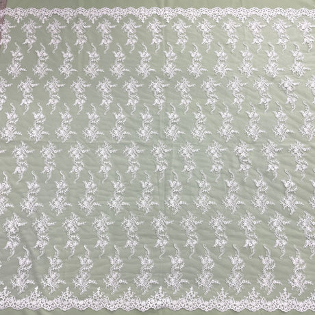 Corded Bridal Lace Fabric - Embroidered Polyester Net Mesh, Approximately 54" Width (1 Yard)
