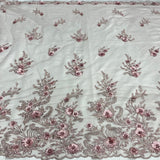 Beaded 3D Floral Lace Polyester Fabric - Black, Dusty Rose, Vanilla, 51" Width (1 Yard)