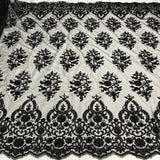 Beaded Corded Bridal Lace Polyester Fabric - Embroidered Net Mesh, Royal Blue, 53" Width (1 Yard)