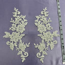 Beaded Corded Floral Lace Applique on Polyester Net Mesh