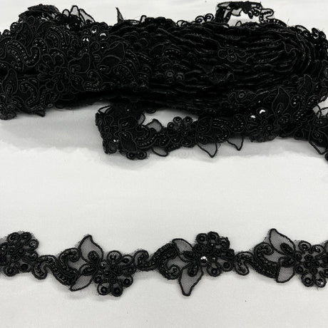 Beaded Corded Lace Trim 2" Polyester
