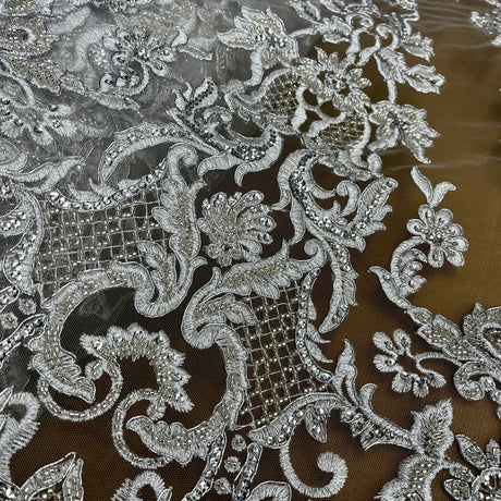 Beaded Corded Bridal Lace Fabric