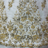 Beaded Lace Fabric Embroidered On 100 Percent Polyester Net Mesh - Gold, Silver, 52" Wide (1 Yard)
