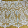 1 Yard Silver Corded Bridal Lace Fabric Embroidered on Polyester Net Mesh Floral Design 52 Inch Width