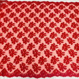 Beaded Corded Bridal Lace Fabric - Embroidered Polyester Net Mesh, 48" Width, Black, Red (1 Yard)