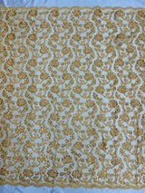 Pamela Floral Lace Polyester Fabric - Floral Corded Embroidered Sequin Lace, 50-54" Width (1 Yard)