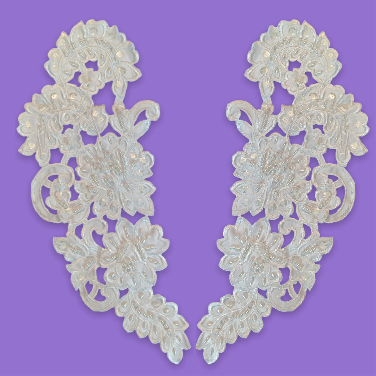 Beaded Lace Applique Off White Satin