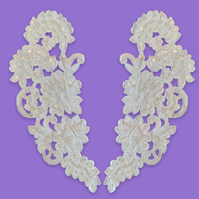 Beaded Lace Applique Off White Satin