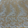 1 Yard Luxurious Beaded and Corded Bridal Lace Fabric Embroidered on 100% Polyester Net Mesh White