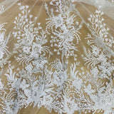 1 Yard Elegant Beaded Lace Fabric White