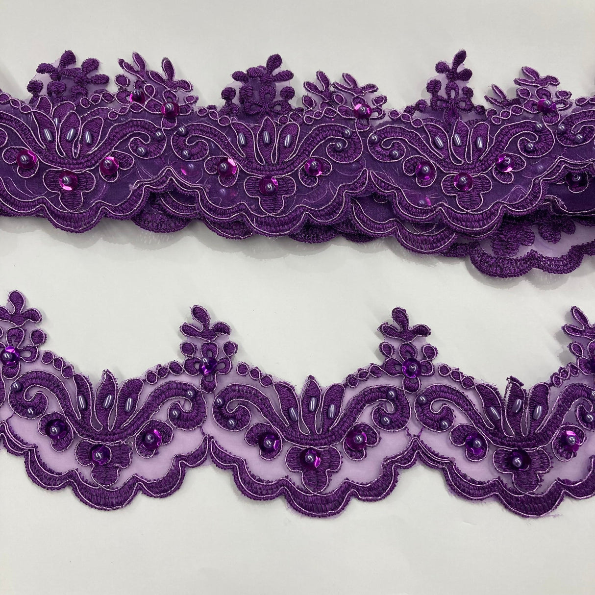 1 Yard Luxurious Beaded & Corded Lace Trimming Embroidered on 100% Polyester Organza for Special Occasion Dresses 3 Inch Width
