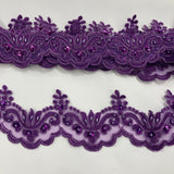 1 Yard Luxurious Beaded & Corded Lace Trimming Embroidered on 100% Polyester Organza for Special Occasion Dresses 3 Inch Width