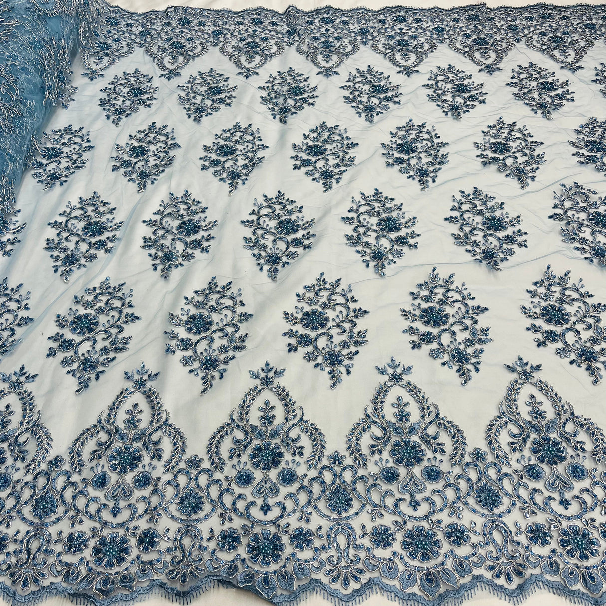 Beaded Corded Bridal Lace Mesh