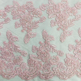 1 Yard Beaded and Corded Bridal Lace Fabric Embroidered on Polyester Net Mesh