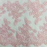 1 Yard Beaded and Corded Bridal Lace Fabric Embroidered on Polyester Net Mesh