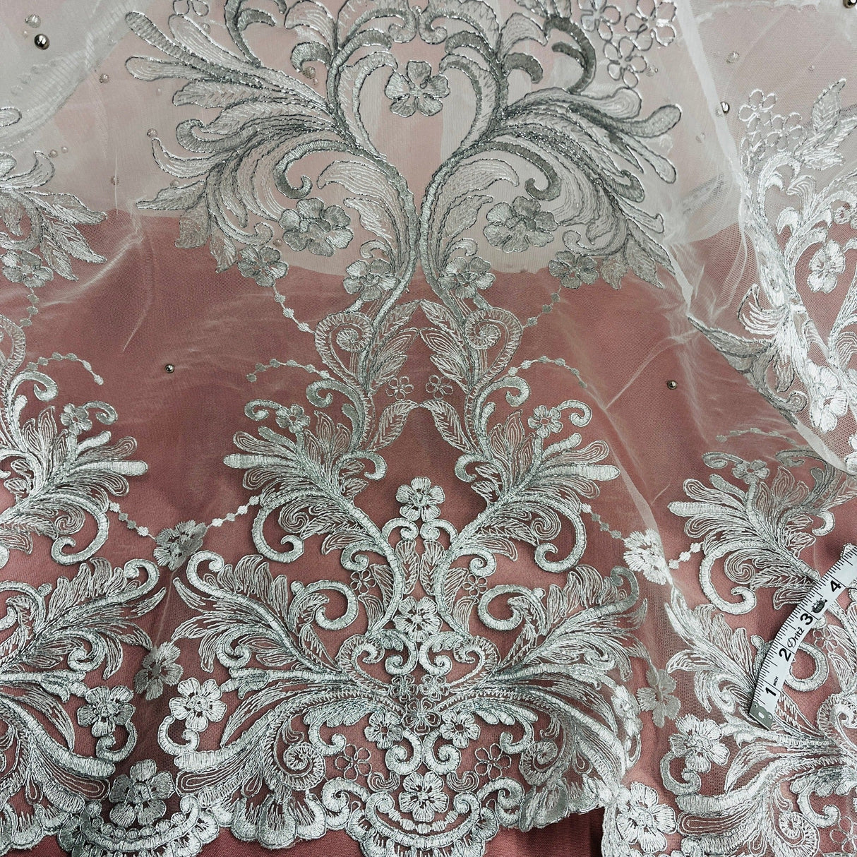 Beaded Corded Bridal Lace Fabric