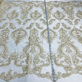 1 Yard Corded Bridal Lace Fabric Embroidered on Polyester Net Mesh Ivory