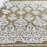 1 Yard Corded Bridal Lace Fabric Embroidered on 100% Polyester Net Mesh