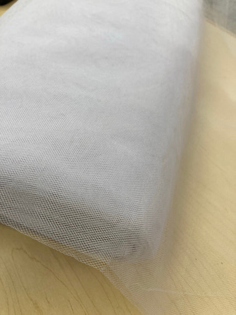 Illusion Tulle Mesh Polyester Fabric - White, Wrinkled Texture, 108" Width (1 Yard)