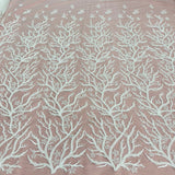 Beaded Lace Fabric Embroidered With Fuzzy Thread On 100 Percent Polyester Net Mesh - Ivory, Silver, White, Gold, 54" Wide (1 Yard)