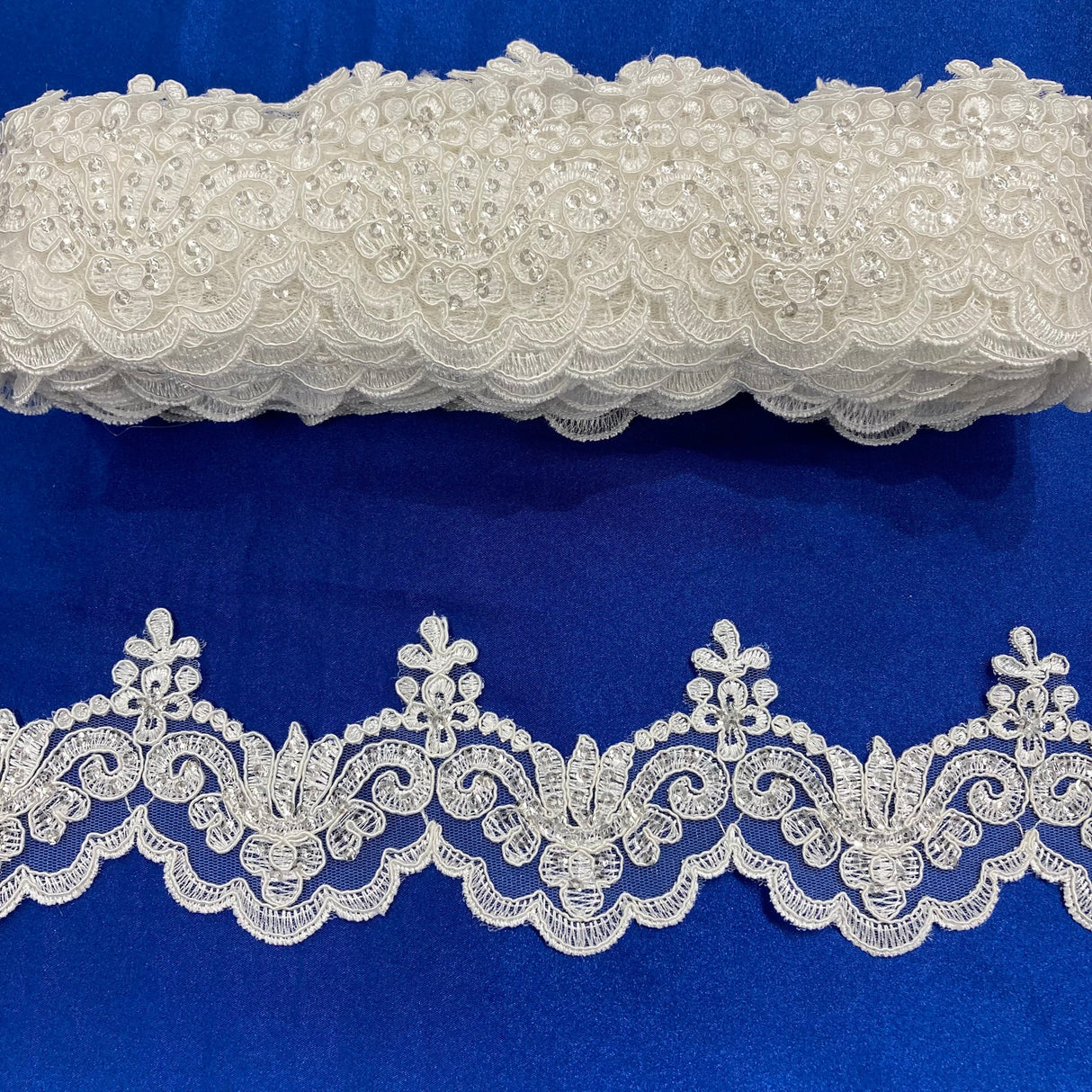 Beaded Corded Lace Trim 3" Polyester Net Mesh