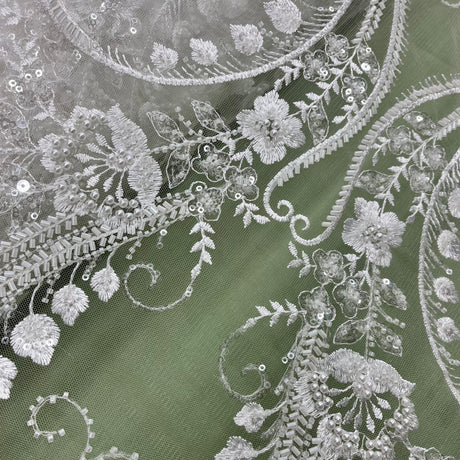 Beaded Lace Fabric on Polyester Net Mesh
